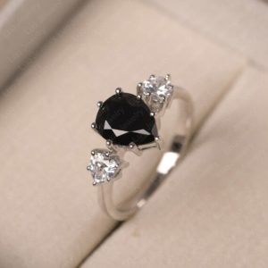 Multi-stone engagement ring, black spinel three stone ring, pear cut,sterling silver, unique gifts | Natural genuine Array rings, simple unique alternative gemstone engagement rings. #rings #jewelry #bridal #wedding #jewelryaccessories #engagementrings #weddingideas #affiliate #ad