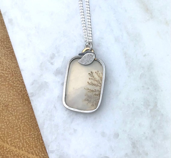 Sterling Silver & 14k Gold Dendritic Agate Necklace - Ghosts In The Wilderness Fall Collection