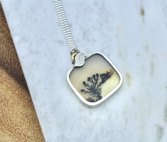 Sterling Silver & 14k Gold Dendritic Agate Necklace - Ghosts In The Wilderness Fall Collection