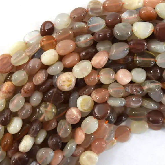 8mm - 10mm Natural Multicolor Sunstone Pebble Nugget Beads 15.5" Strand S2