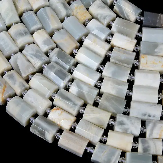 17-19x11-13mm Gray White Sunstone Gemstone Faceted Round Tube Loose Beads (s10)
