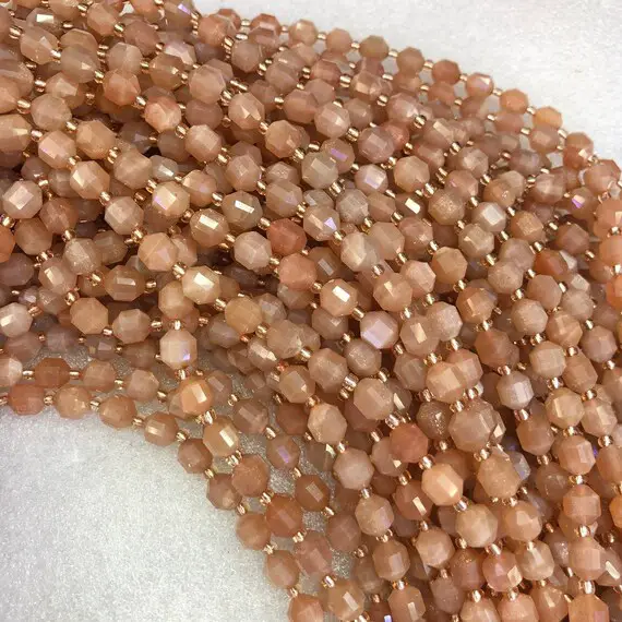 Natural Sunstone Beads, Faceted Bicone Barrel Drum Shape, Gemstone Beads