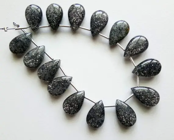 10x16mm Sunstone Plain Pear Beads, Natural Black Sunstone Plain Pear Briolettes, 7 Pcs Black Sunstone For Necklace - Pksg126