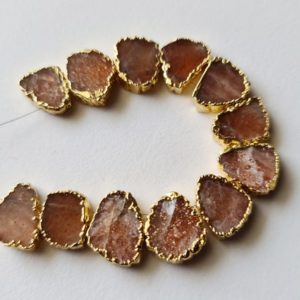 Shop Sunstone Bead Shapes! 12-14mm Sunstone Slice Beads, Electroplated Raw Sunstone Beads, 4 Inch Sunstone Slices For Necklace, 12 Pcs Natural Sunstone Slices – PDG337 | Natural genuine other-shape Sunstone beads for beading and jewelry making.  #jewelry #beads #beadedjewelry #diyjewelry #jewelrymaking #beadstore #beading #affiliate #ad