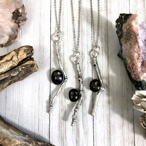 Sticks & Stones Necklace Pendant  / Crystal Necklace Black Star Sunstone Silver Necklace / Witchy Necklace Goth Jewelry / Gothic Jewelry