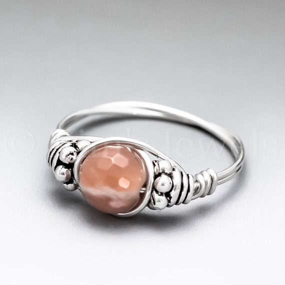 Sunstone Faceted Bali Sterling Silver Wire Wrapped Gemstone Bead Ring - Made To Order, Ships Fast!