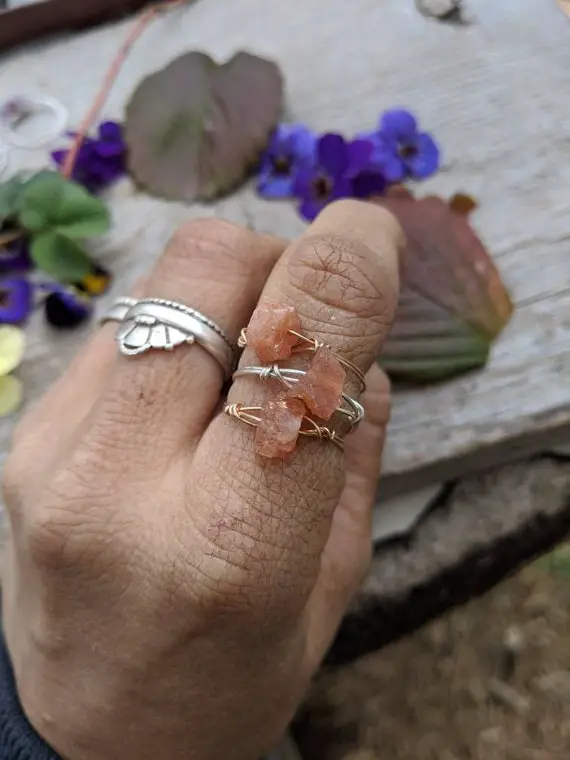 Large Sunstone Crystal Ring- Made To Order Raw All Natural Free Shipping! Sunstone Ring