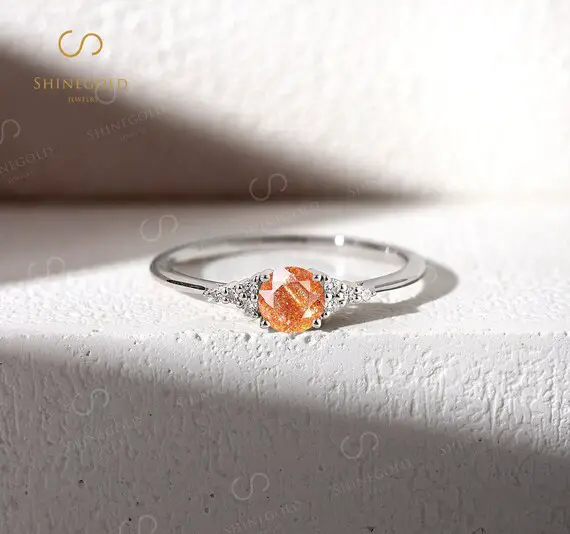Vintage Round Cut Sunstone Engagement Ring White Gold Ring Oval Shaped Wedding Ring Moissanite/diamond Art Deco Anniversary Promise Ring