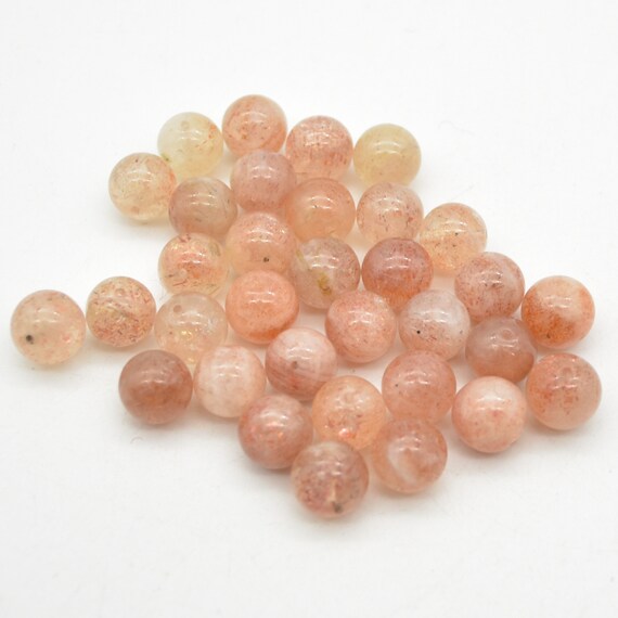 Natural Sunstone Semi-precious Gemstone Round Beads - 10mm Size - 33 Beads Only