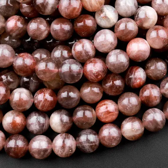Rare Natural Chocolate Sunstone Round Beads 4mm 6mm 8mm 10mm 12mm 14mm 16mm Feldspar Golden Glitters Smoky Red Gemstone 15.5" Strand