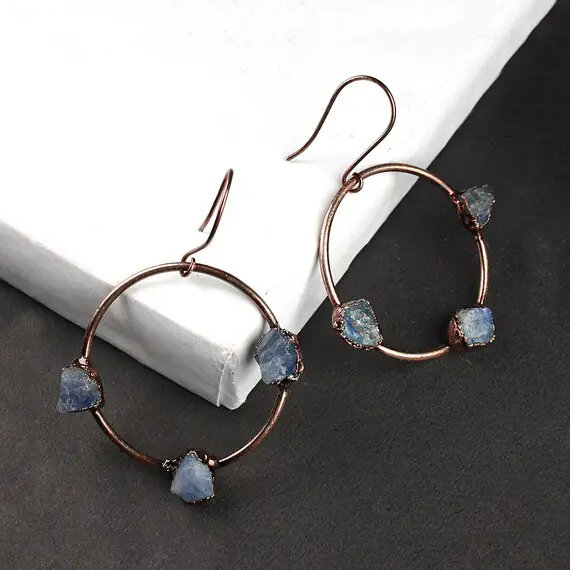 Natural Raw Tanzanite Earrings  Raw Stone Earrings  Dangle Earrings  Drop Earrings  Minimal Jewelry  Gemstone Earrings  Brass Earrings