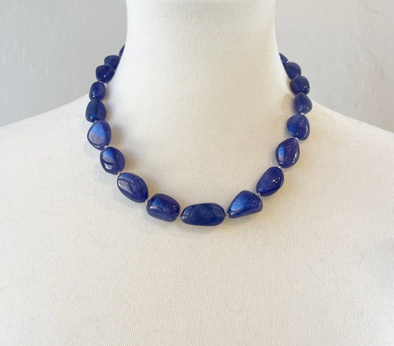Tanzanite Tumbled Nugget 425 Carat Beaded Necklace With Interlocking Clasp  -  One Of A Kind December Birthstone Top Quality