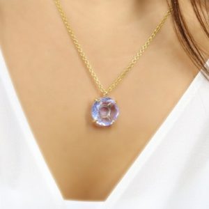 Shop Tanzanite Pendants! Round Tanzanite Pendant Necklace · Bridal Necklace Gold · December Birthstone Necklace · Crystal Necklace For Women | Natural genuine Tanzanite pendants. Buy handcrafted artisan wedding jewelry.  Unique handmade bridal jewelry gift ideas. #jewelry #beadedpendants #gift #crystaljewelry #shopping #handmadejewelry #wedding #bridal #pendants #affiliate #ad