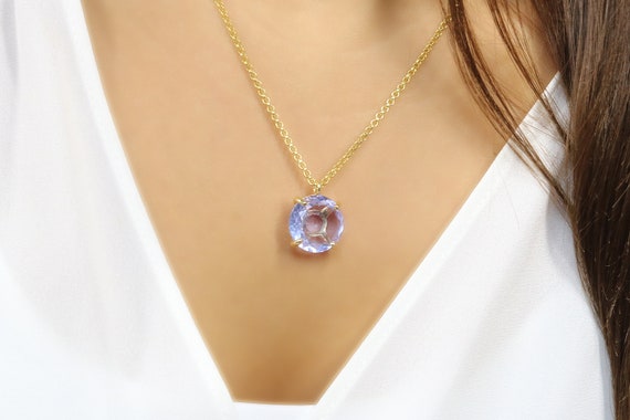 Round Tanzanite Pendant Necklace · Bridal Necklace Gold · December Birthstone Necklace · Crystal Necklace For Women