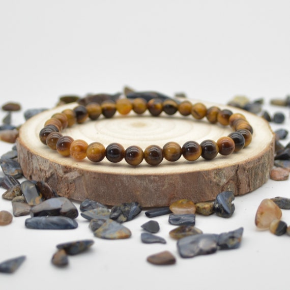 Tiger Eye Gemstone Round Beads Bracelet Sample Strand - 6mm, 8mm Or 10mm Sizes - 7.5" Long