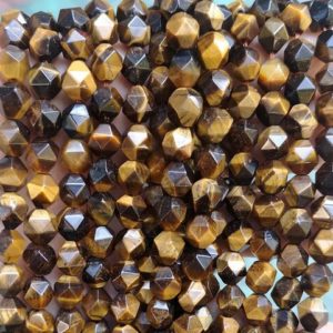 Shop Tiger Eye Beads! Natural Faceted Yellow Tigereye Nugget Beads,6mm 8mm 10mm Star Cut Faceted tigereye beads,one strand 15" | Natural genuine beads Tiger Eye beads for beading and jewelry making.  #jewelry #beads #beadedjewelry #diyjewelry #jewelrymaking #beadstore #beading #affiliate #ad