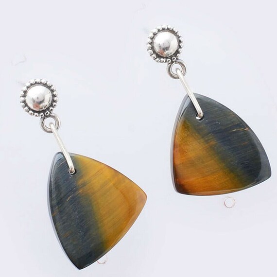 Sale, Very Beautiful Blue Tiger Eye Earrings, 925 Silver, ( Protective Stone)