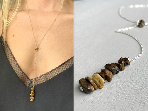 Tigers Eye Necklace Silver Or Gold Raw Tigers Eye Jewelry, Cats Eye Necklace, Hippie Crystal Necklace, Grounding Necklace, Protection Stones