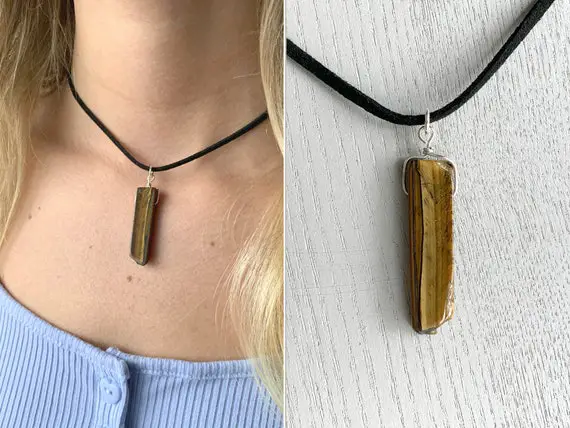 Tiger Eye Crystal Necklace, Wire Wrapped Tigers Eye Crystal Necklace, Healing Crystal Necklace, Crystal Point Necklace, Tigers Eye Pendant