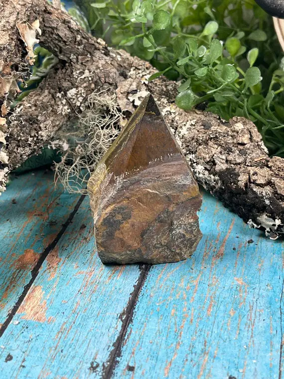 Tiger's Eye Generator - Top Polished Crystal Point - Raw Sides - Reiki Charged - Powerful Energy - Good-luck & Mental Clarity - Motivation