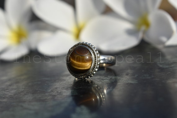 Natural Tiger Eye Ring, 925 Silver Ring, Cabochon, Unique Ring, Statement Ring, Birthday Gift, Bali Ring, Dainty, Gypsy, Beautiful, Artisan