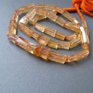 Imperial topaz nuggets • 16.5 inches • 5-6mm wide • Natural genuine gemstone • Hexagon cylinder stick crystals beads• Peach orange champagne | Natural genuine chip Topaz beads for beading and jewelry making.  #jewelry #beads #beadedjewelry #diyjewelry #jewelrymaking #beadstore #beading #affiliate #ad