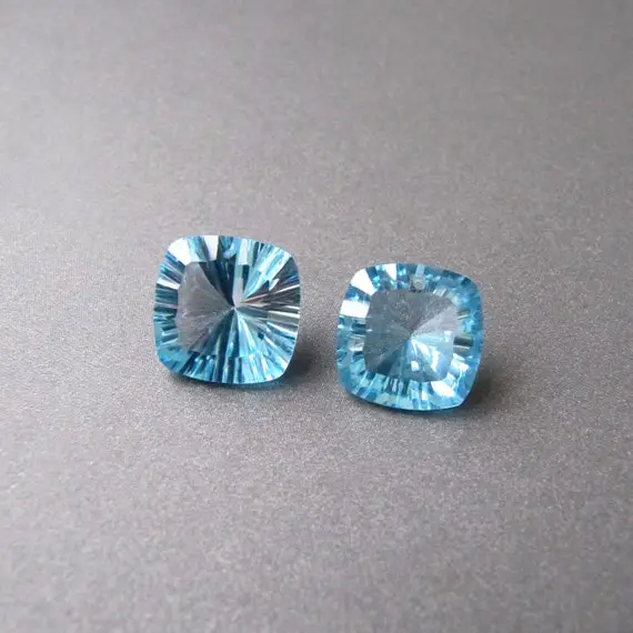 Swiss Blue Topaz Briolettes • 1 Pair • 13x13mm Square • Drilled Front To Back • Use 26ga • Natural Genuine Gemstone • Sparkling Vivid Blue