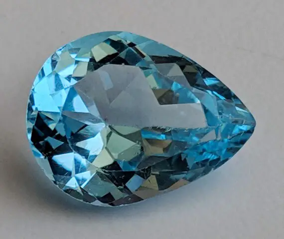 10x14.9mm Blue Topaz Pear Cut Stone, Natural Blue Topaz Full Pear Cut Stone,  Loose Blue Topaz Pointed Back Stone, Topaz Ring Size - Pnt24