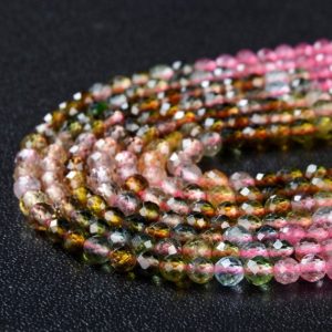 Shop Tourmaline Faceted Beads! 3MM Natural Multi Color Tourmaline Gemstone Grade AAA Micro Faceted Round Loose Beads 15 inch Full Strand (80009348-P26) | Natural genuine faceted Tourmaline beads for beading and jewelry making.  #jewelry #beads #beadedjewelry #diyjewelry #jewelrymaking #beadstore #beading #affiliate #ad