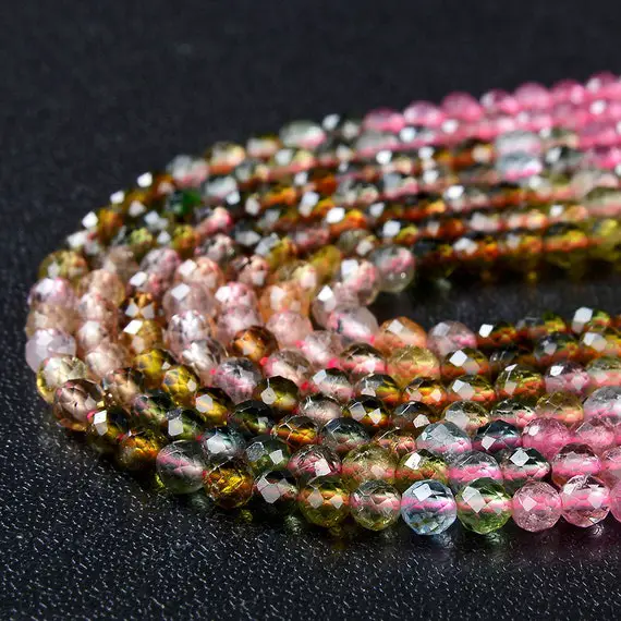 3mm Natural Multi Color Tourmaline Gemstone Grade Aaa Micro Faceted Round Loose Beads 15 Inch Full Strand (80009348-p26)