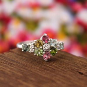 Shop Tourmaline Rings! Multi Tourmaline Stacking Ring 925 Silver-Tourmaline Floral Ring-Multi Tourmaline Cluster Ring-October Birthstone Ring-Tourmaline Halo Ring | Natural genuine Tourmaline rings, simple unique handcrafted gemstone rings. #rings #jewelry #shopping #gift #handmade #fashion #style #affiliate #ad