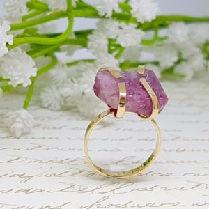 Shop Pink Tourmaline Rings! Tourmaline Ring, Raw Tourmaline ring, Pink Tourmaline Ring, Natural Raw Crystal Stone Ring, Gemstone Statement Ring, October Birthstone Ring | Natural genuine Pink Tourmaline rings, simple unique handcrafted gemstone rings. #rings #jewelry #shopping #gift #handmade #fashion #style #affiliate #ad
