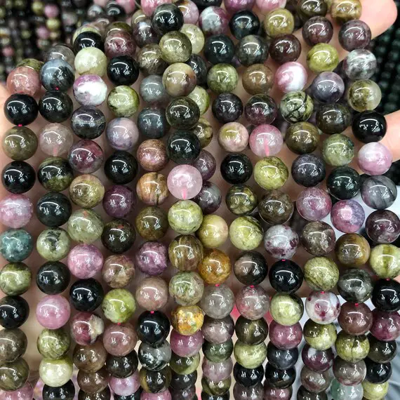 Genuine Rainbow Tourmaline Beads, Natural Gemstone Beads, Round Stone Beads 6mm 8mm 10mm  15''