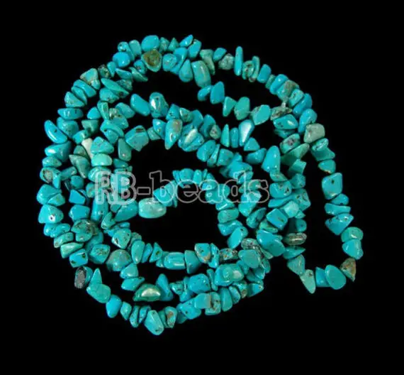 Natural Blue Green Turquoise Chip Beads, Smooth Gemstone Spacer Beads, Stone Beads, 5~8mm 34 Inc Per Strand, Wholesale Jewelry Beads