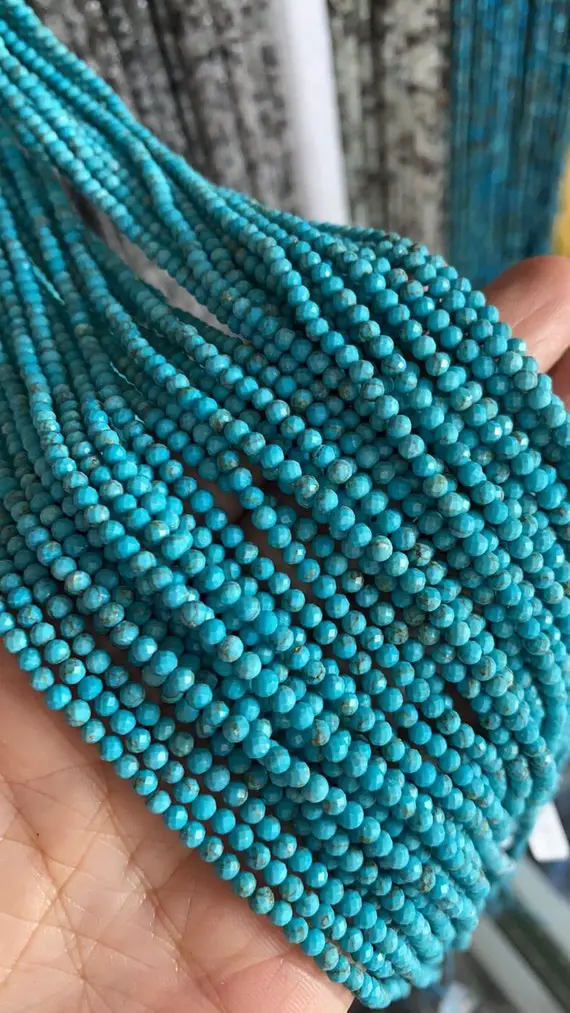 3-4mm Faceted Round Turquoise Beads,full Strand Small Turquoise Beads,blue Gemstone Beads For Bracelet Necklace Earrings-15-16 Inches