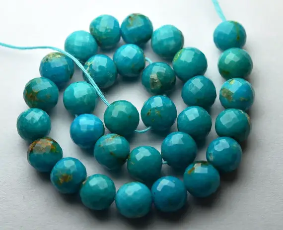 10 Pcs, Natural Arizona Sleeping Beauty Turquoise Faceted Round Balls Beads,size 7-7.5mm Approx