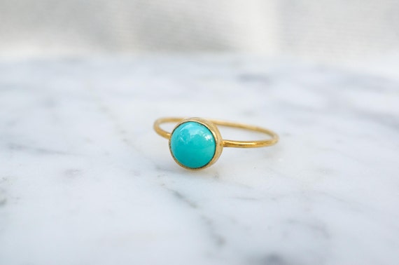 6mm Turquoise 14k Gold-fill Ring. Gemstone Stacking Rings. Sleeping Beauty Turquoise Teal Mint Green Gold Ring
