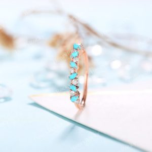 Antique Moissanite Wedding Band Rose Gold Women | Vintage Leaf shape Turquoise Stacking Matching Jewelry| Unique Anniversary rings for women | Natural genuine Gemstone rings, simple unique alternative gemstone engagement rings. #rings #jewelry #bridal #wedding #jewelryaccessories #engagementrings #weddingideas #affiliate #ad
