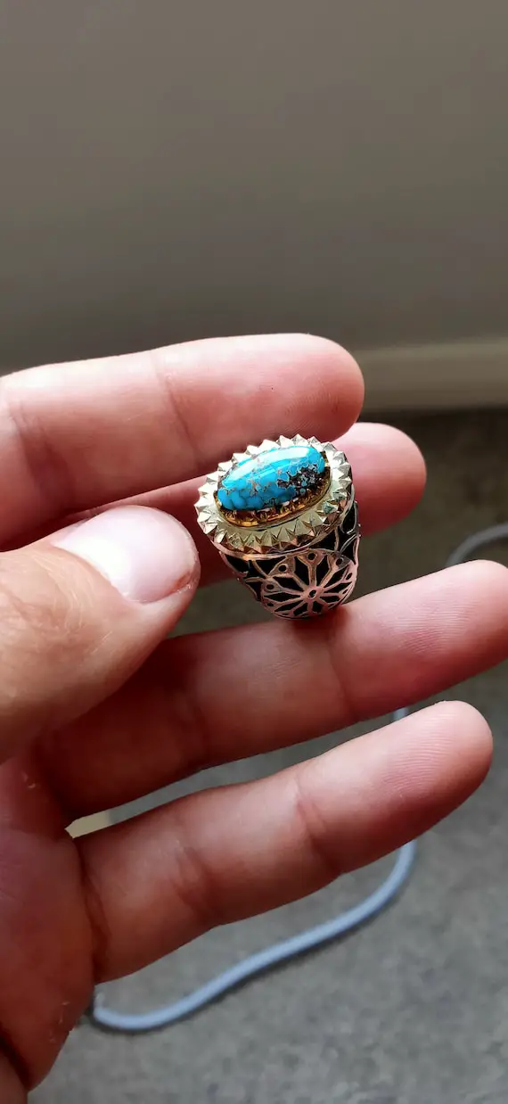 Persian Turquoise Ring Size 10 1/2, Sterling Silver Turquoise Ring