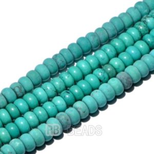 Shop Turquoise Rondelle Beads! semiprecious Natural Rondelle Blue Turquoise Blue, Smooth Matte , Disk Stone Loose 4x6mm 5x8mm Jewelry beads, 15.5” str | Natural genuine rondelle Turquoise beads for beading and jewelry making.  #jewelry #beads #beadedjewelry #diyjewelry #jewelrymaking #beadstore #beading #affiliate #ad
