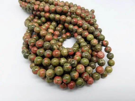 4mm Or 6mm Or 8mm Unakite Jasper Polished Round Beads, 15.5 Inch