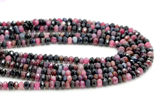 Natural Ruby Sapphire Beads, Red Purpl Sapphire Ruby Faceted Rondelle 4mm X 5mm Tourmaline Loose Gemstone Beads - Rdf88