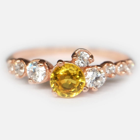 Yellow Sapphire Cluster Ring, Sapphire Diamond Ring, Gold Cluster Ring, Yellow Sapphire Ring, Sapphire Cluster Ring, Yellow Sapphire Ring