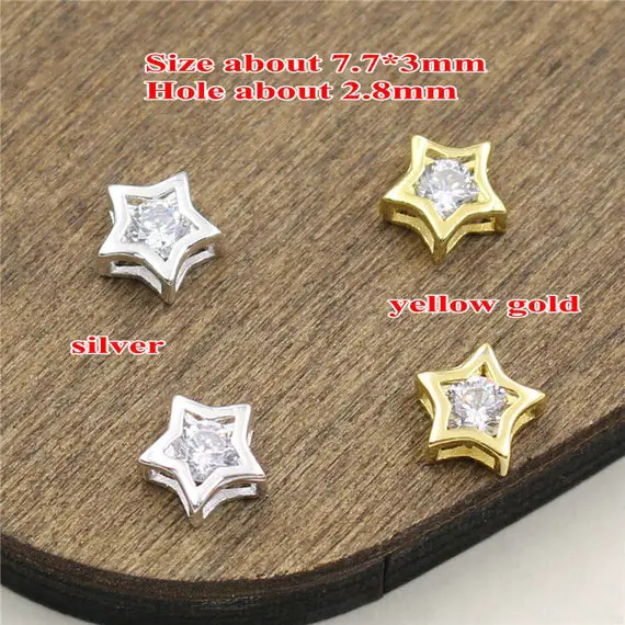 1 Piece 925 Sterling Silver Zircon Star Spacer Bead 925 Silver Plated Yellow Gold Zircon Star Beads Diy Bead Supply High Quality A211