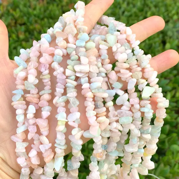 1 Strand/33" Top Quality Natural Pink Morganite Beryl Healing Gemstone Free-form Chip Bead For Earrings Bracelet Necklace Jewelry Making