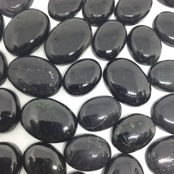 10 Pcs Black Tourmaline Cabochon Lot, Natural Aaa Gemstone For Jewelry, Wire Wrapping, Tourmaline Oval Crystal For Chakra,, Jewelry Making