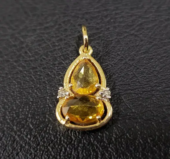 14k Gold Brilliant Cut & Yellow Sapphire Pendant, Necklace Pendant, Gold Jewelry, Diamond And Sapphire, Gift For Her, Anniversary Gift