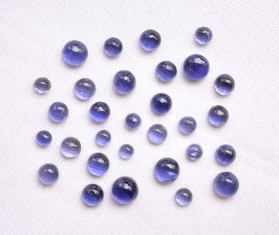 Iolite Cabochons, Smooth Flat Back Gemstone, Iolite Round Shape Cabochon, 2.5mm To 5mm, Gemstone For Jewelry, 4 Carat, 15 Pcs Lot
