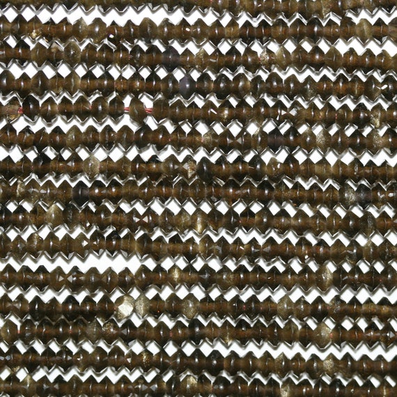 15" St Obsidian Faceted Rondelle Beads 3x2mm.-strand 39cm. 15" St Obsidian Faceted Rondelle Beads 3x2mm.-strand 39cm.