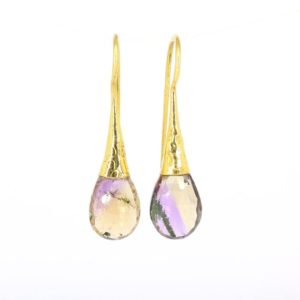 Shop Ametrine Earrings! 18K Solid Yellow Gold Ametrine Earrings, Statement Dangle Drop Earrings, Bicolor Ametrine Earrings, Purple yellow Ametrine Earrings | Natural genuine Ametrine earrings. Buy crystal jewelry, handmade handcrafted artisan jewelry for women.  Unique handmade gift ideas. #jewelry #beadedearrings #beadedjewelry #gift #shopping #handmadejewelry #fashion #style #product #earrings #affiliate #ad